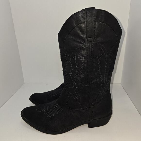 10M Black Western Cowboy Boots Fabric Faux Suede Embroidered - Picture 4 of 12